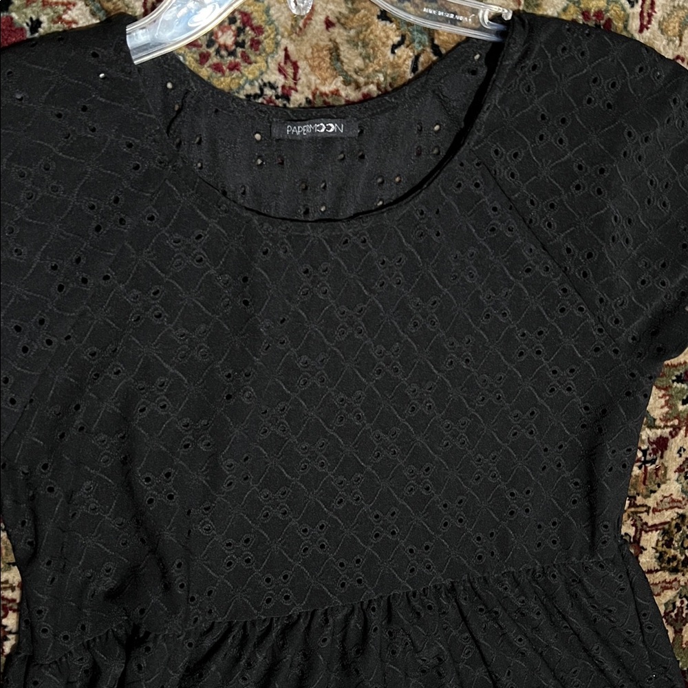 Papermoon Black Eyelet Peplum Tunic Top Size Small